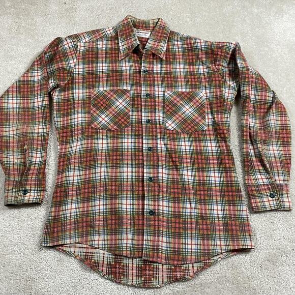 VTG Wrangler Shirt Mens M Plaid Flannel Button Down Made USA 70s Western Cowboy - Picture 1 of 7